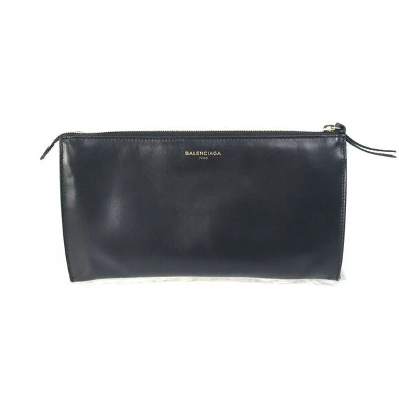 BALENCIAGA 347238 logo Bag Clutch bag Leather / Mouton Black/White - Picture 3 of 16